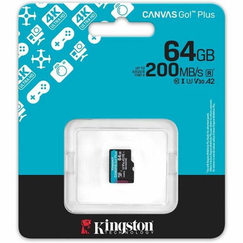 Kingston Canvas Go! Plus 64 GB Class 10/UHS-I (U3) V30 microSDXC - 1 Pack - 200 MB/s Read - Lifetime Warranty