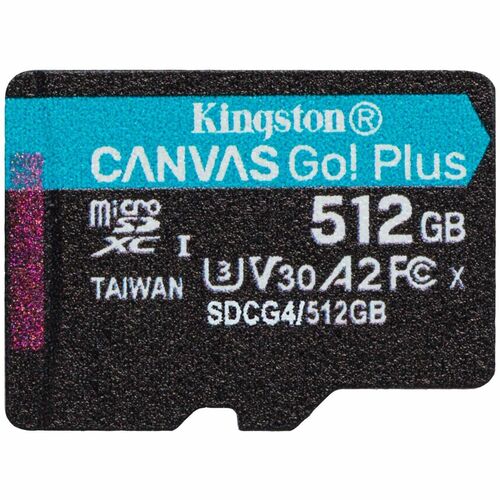 Kingston Canvas Go! Plus 512 GB microSDXC - 1 Pack - 200 MB/s Leitura - 160 MB/s Gravar