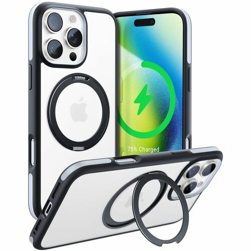 TORRAS Ostand R Fusion Hülle für Apple iPhone 16 Pro Max Smartphone - Schwarz - Fingerabdruckresistent, Staubfest, Rutschf