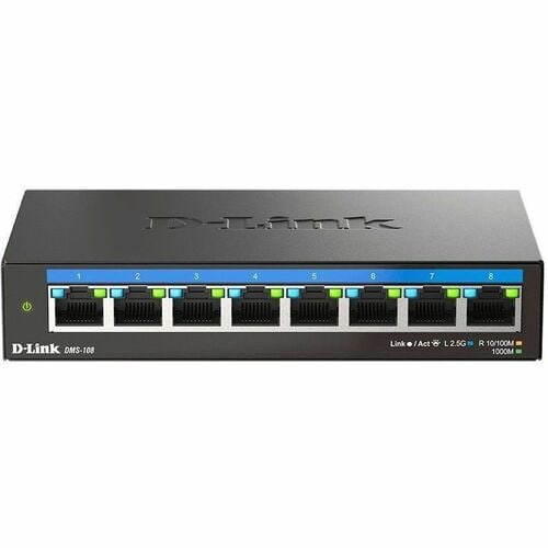 D-Link DMS-108 8 Ports Ethernet Switch - 2.5 Gigabit Ethernet - 2.5GBase-T - 2 Layer Supported - 8.59 W Power Consumption 