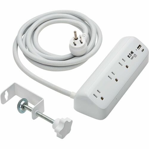 Tripp Lite series Protect It! TLP308U20CLAMP 3-Outlets Surge Suppressor/Protector - White - NEMA 5-15P - 3 x NEMA 5-15R, 1