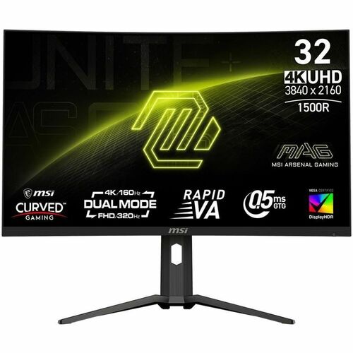 MSI MAG 321CUPDF 31.5inch Dual Mode (4K/160Hz, FHD/320Hz) 4K UHD Rapid VA Curved Gaming Monitor, 3840x2160, 16:9, 0.5ms GT