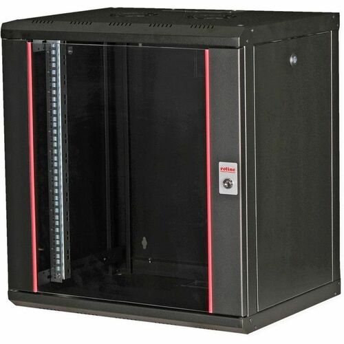 Roline 12U Wall Mountable Enclosed Cabinet Rack Cabinet for Network Equipment370 mm Rack Depth - Jet Black - Rubber, Sheet