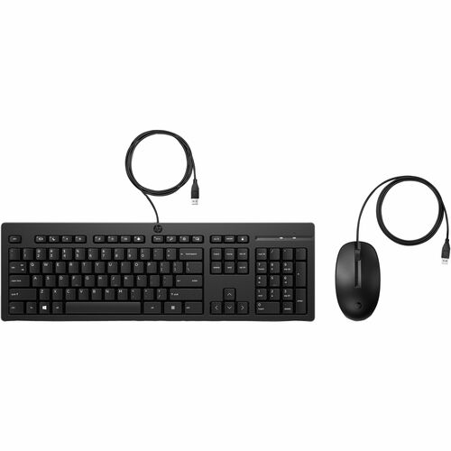 HP 225 Keyboard & Mouse - 2 Piece - USB Type A Plunger Cable Keyboard - Keyboard/Keypad Color: Black - USB Type A Cable Mo