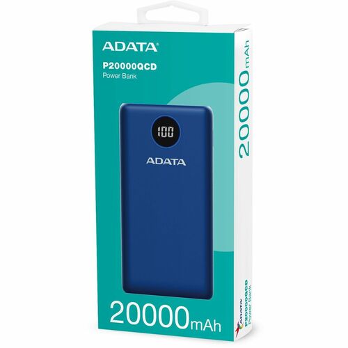 Cargador portátil Adata AP20000QCD-DGT-CDB - Azul - Para Teléfono móvil, Consola de juegos - Litio Polímero (Li-Polímero) 