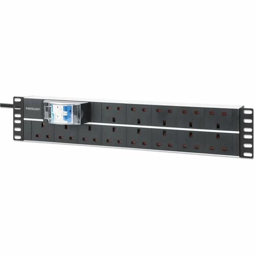 19" 2U PDU 15-way UK, With 2P air breaker, Rackmount, Power Distribution Unit, UK 3-pin outlets, 3m power cord, output - B