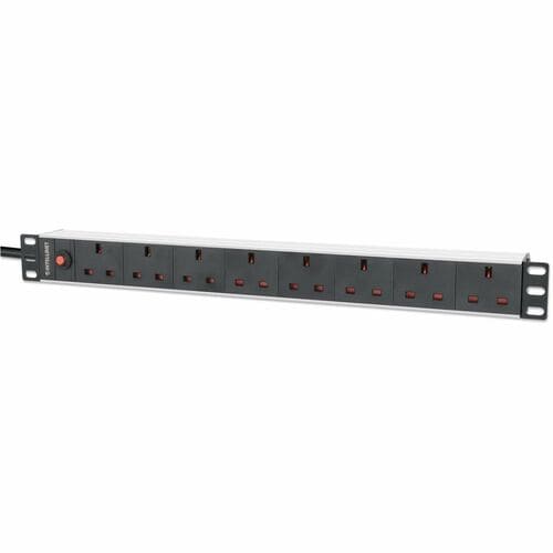 19" 1U PDU 7-way UK, Overload Protection, Rackmount, Power Distribution Unit, UK 3-pin outlets, 3m power cord, output - BS