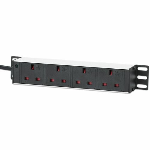 10" 1U PDU 4-way UK, With Indicator, Rackmount, Power Distribution Unit, UK 3-pin outlets, 3m power cord, output - BS 1363