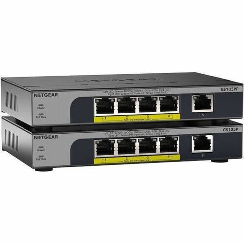 Netgear Business GS105PP 5 Ports Ethernet Switch - Gigabit Ethernet - 10/100/1000Base-T - 2 Layer Supported - 90 W Power C