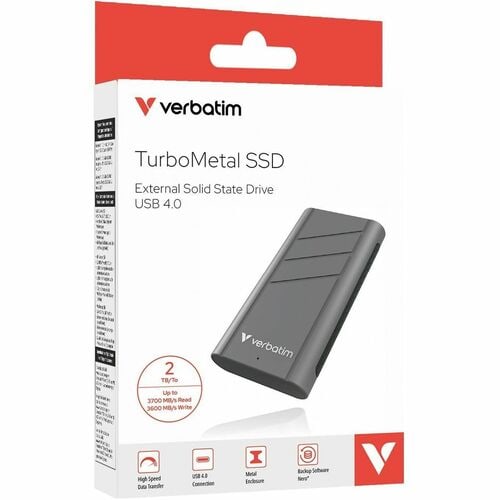 Verbatim TurboMetal 32022 2 TB Solid State Drive - External - USB4 Type C - 3700 MB/s Maximum Read Transfer Rate
