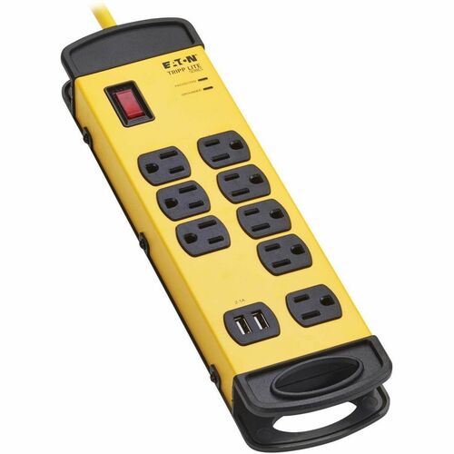 Eaton Tripp Lite Series 8-Outlet Industrial Safety Surge Protector - 2 USB-A Ports, 25 ft. Cord, 1960 Joules, Metal Housin