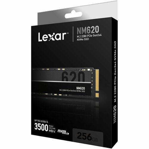SSD Lexar® NM620 M.2 2280 NVMe PCIe Gen3x4, 256 Go, jusqu'à 3500 Mo/s en lecture et 1300 Mo/s en écriture - Station de tra