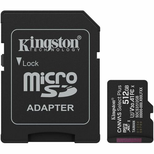 Kingston Canvas Select Plus 512 GB Class 10/UHS-I (U3) V30 microSDXC - 1 - 150 MB/s Read