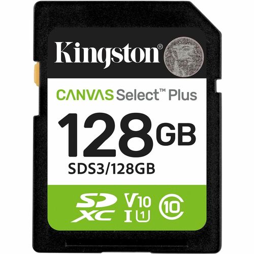 Carte SDXC Kingston Canvas Select Plus - 128 Go - Classe 10/UHS-I (U1) - V10 - 1 - 150 Mo/s en Lecture - À vie Garantie