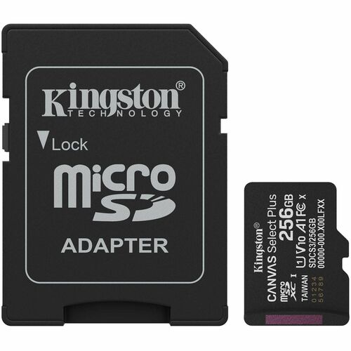 Kingston Technology 256GB microSDXC Canvas Select Plus Gen3 150MB/s A1 Card + Adapter. Capacity: 256 GB, Flash card type: 