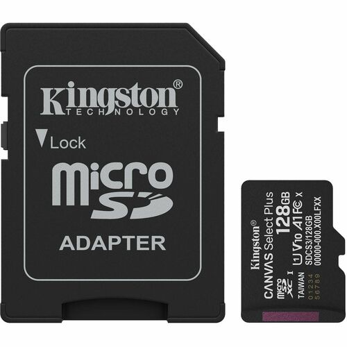 Kingston Canvas Select Plus 128 GB Class 10/UHS-I (U1) V10 microSDXC - 1 Each - 150 MB/s Read - Lifetime Warranty