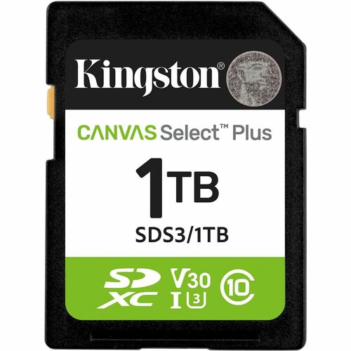 Kingston Canvas Select Plus 1 TB Class 10/UHS-I (U3) V10 SDXC - 1 - 150 MB/s Read - Lifetime Warranty