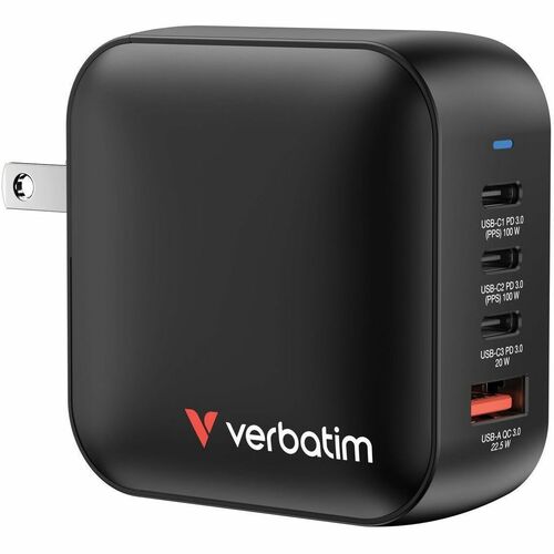 Adattatore CA Verbatim Mini - 1 Confezione - Adattatore universale - 1 USB - 3 USB Type-C - Per Computer portatile, Tablet