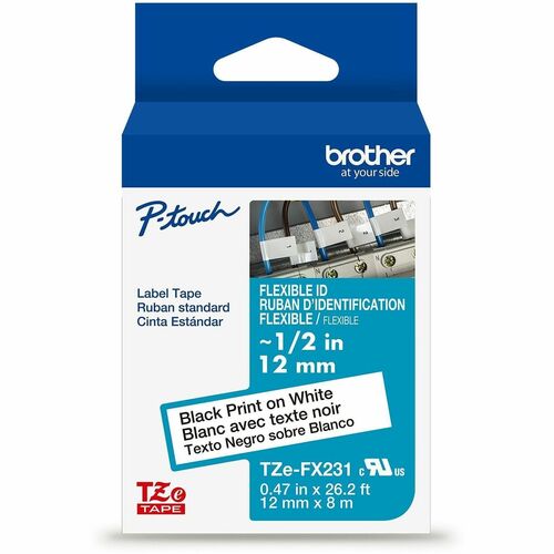Brother P-touch Cinta para etiquetas - 12mm Ancho - Blanco - Poliéster - Laminada - duradero, Resistente a la abrasión, Re
