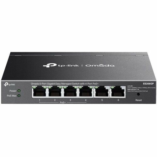 TP-Link Omada ES206GP 6 Ports Manageable Ethernet Switch - Gigabit Ethernet - 10/100/1000Base-T - Black - 2 Layer Supporte