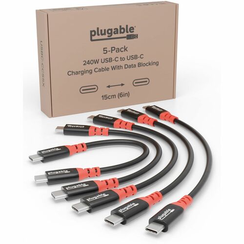 Plugable USB C to USB C Cable, Data Blocker Charge Only Cable 6in (Pack of 5): 240W Safe Charging - for MacBook Pro, iPhon