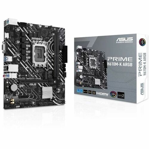 Carte mère de jeux de bureau Asus Prime PRIME H610M-K ARGB - Intel H610 Chipset - Socket LGA-1700 - Micro ATX - Cœur, Pent