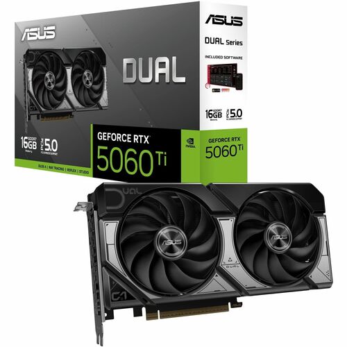 ASUS Dual -RTX5060TI-O16G. Processeur graphique famille: NVIDIA, Processeur graphique: GeForce RTX 5060 Ti. Mémoire carte 