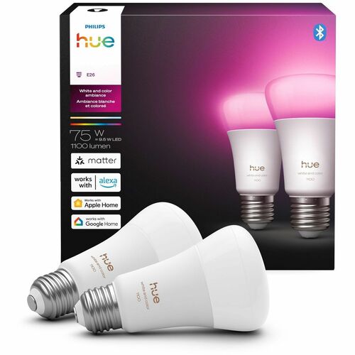 Philips Hue Color 2 pack - 75W Bulb - 75 W - 1100 lm - White Light Color - E26 Base - 25000 Hour - 20000°K Color Temperatu
