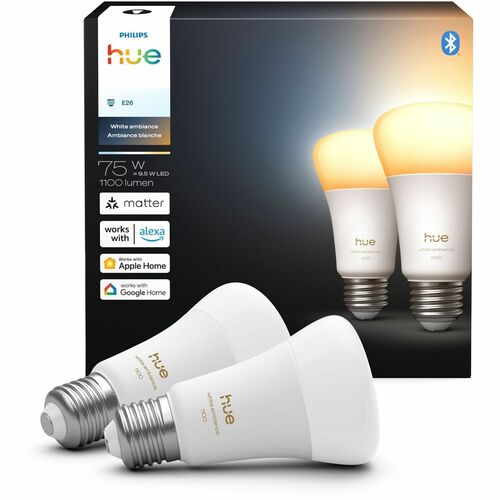 Philips Hue White Ambiance 2 pack - 75W Bulb - 75 W - 1100 lm - White Ambiance Light Color - E26 Base - 25000 Hour - 20000