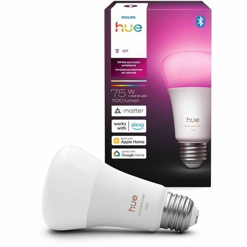 Philips Hue Color 75W Bulb - 75 W - 1100 lm - White, White Ambiance Light Color - E26 Base - 25000 Hour - 20000°K Color Te