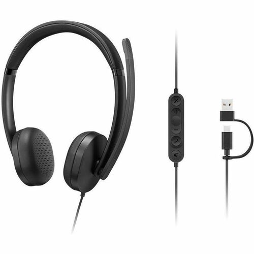 Lenovo Wired Over-the-head Stereo Headset - Black - Microsoft Teams Certification - Binaural - Supra-aural - 32 Ohm - 20 H