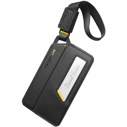Spigen Luggage Tag - Strap Fastener - Nylon, Faux Leather, Silicone - Black - 1 / Pack