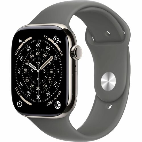 Apple Watch Series 11 Smart Watch - Natural Case Color - Stone Grey Band Color - Titanium Case Material - Rubber Band Mate
