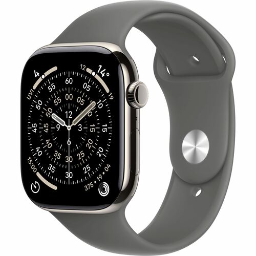 Apple Watch Series 11 Smart Watch - Natural Case Color - Stone Grey Band Color - Titanium Case Material - Rubber Band Mate