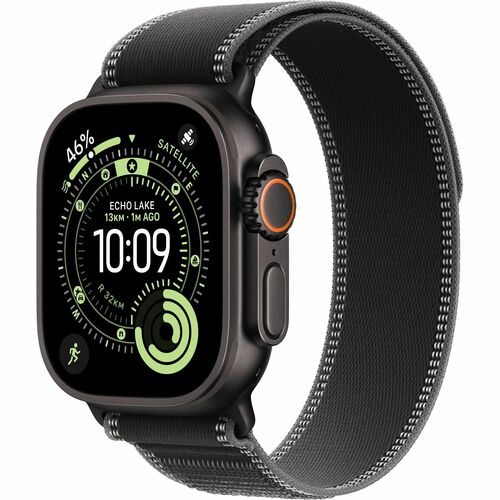 Apple Watch Ultra 3 GPS + Cellular 49mm Black Titanium Case with Black/Charcoal Trail Loop - S/M. Display technology: OLED