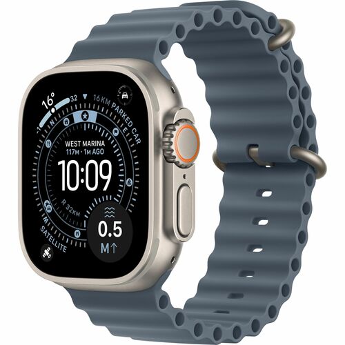 Apple Watch Ultra 3 GPS + Cellular 49mm Natural Titanium Case with Anchor Blue Ocean Band. Display technology: OLED, Displ