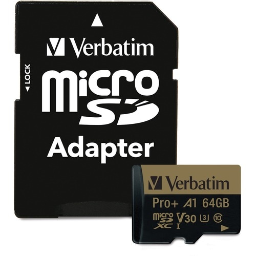 Verbatim PRO Plus 64 GB Class 10/UHS-I (U3) microSDXC - 1 Each - 100 MB/s Read - 80 MB/s Write - 666x Memory Speed