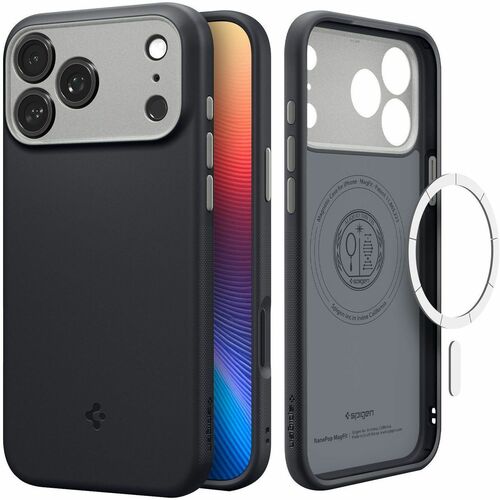 Spigen Nano Pop Case for Apple iPhone 17 Pro Smartphone - Textured Grip, Dotted Pattern - Black Sesame - Lint Resistant, D