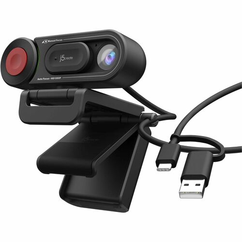 j5create JVU250 Webcam - 2 Megapixel - 30 fps - Black - USB Type A/USB Type C - 1 Each - Full HD - 1920 x 1080 Video - CMO