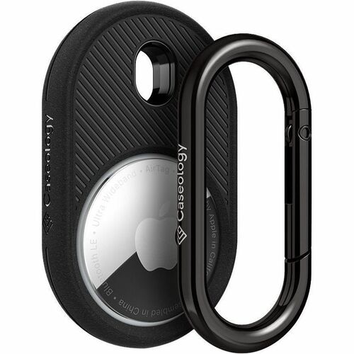 Caseology Vault Rugged Carrying Case Apple AirTag - Black - Thermoplastic Polyurethane (TPU) Body - Carabiner Clip