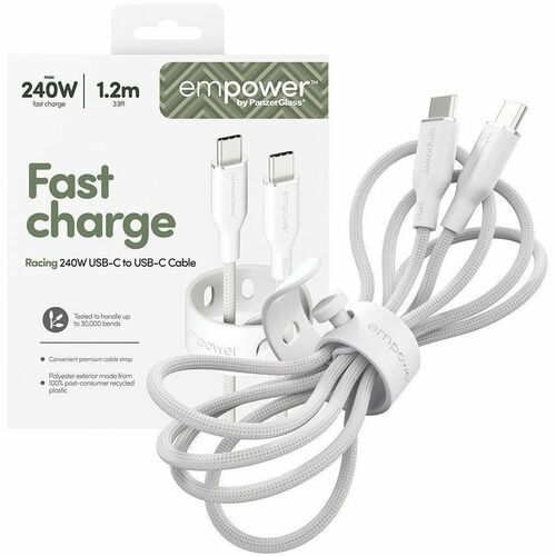 PanzerGlass empower™ by ® Racing 240W USB-C to USB-C Cable | USB 2.0 | 1.2M | Silver White. Product colour: White