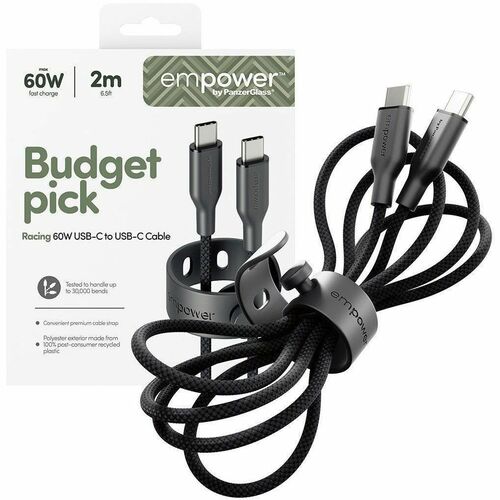 PanzerGlass empower™ by ® Racing 60W USB-C to USB-C Cable | USB 2.0 | 2M | Space Black. Product colour: Black