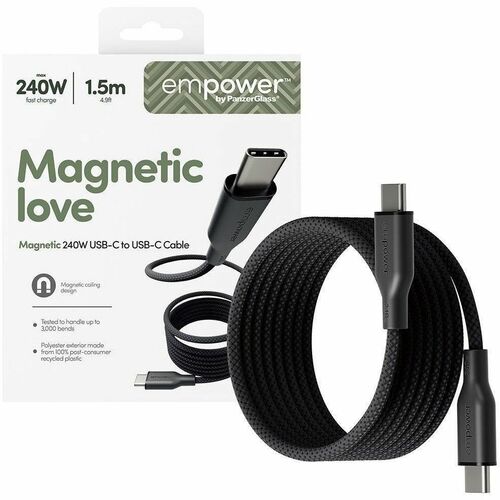 PanzerGlass empower by ® Magnetic 240W USB-C to USB-C Cable | USB 2.0 | 1.5M | Space Black. Brand compatibility: Universal