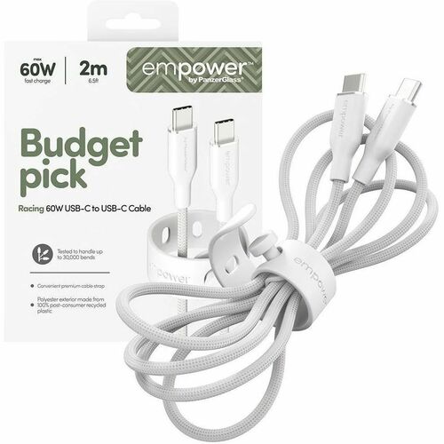 PanzerGlass empower™ by ® Racing 60W USB-C to USB-C Cable | USB 2.0 | 2M | Silver White. Product colour: White