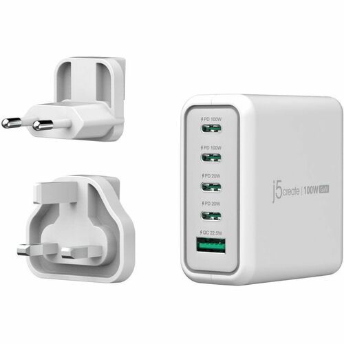 j5create JUP53100EF-N 100 W AC Adapter - Universal Adapter - 4 USB Type-C - For MacBook, Mobile Device, iPhone, iPad Air, 