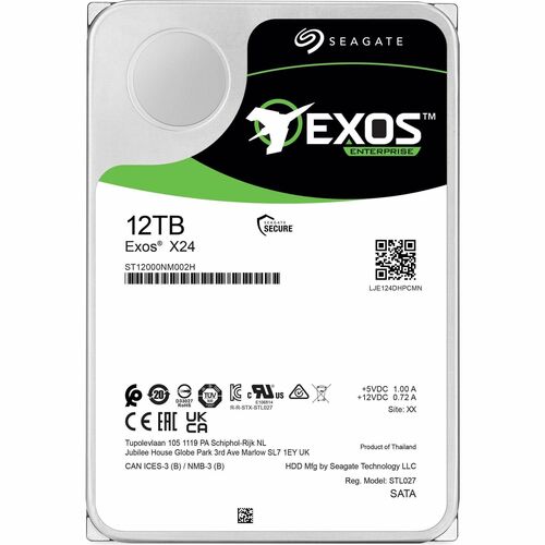 Seagate Exos X24 ST12000NM002H 12 TB Hard Drive - 3.5" Internal - SATA (SATA/600) - Conventional Magnetic Recording (CMR) 