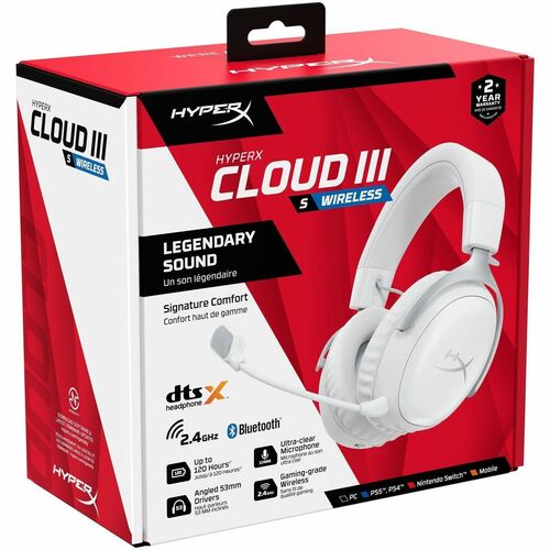 HyperX Cloud III S Wireless Over-the-head, Over-the-ear Stereo Gaming Headset - White - Binaural - Circumaural - 2000 cm -