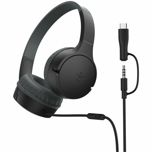 Belkin SOUNDFORM Mini Wired On-ear Headset - Black - USB Type C, Mini-phone (3.5mm)
