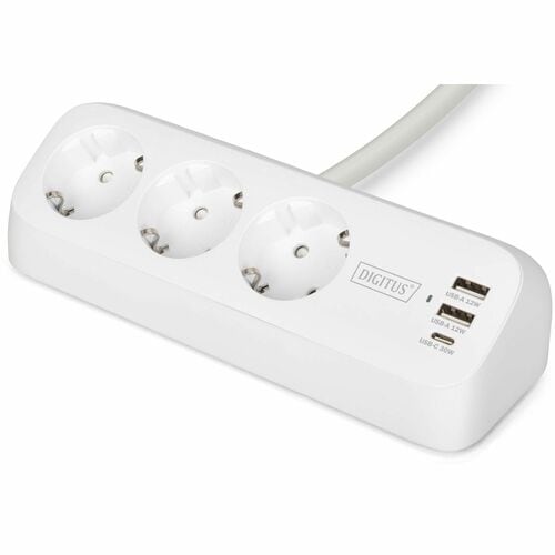 Digitus Power Strip - 3 x AC Power, 2 x USB Type A, 1 x USB Type C - 1.50 m Cord - 16 A Current - 250 V AC Voltage - 3.68 