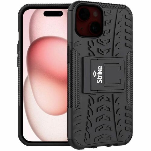 Strike Rugged Case for Apple iPhone 15 Smartphone - Rubberized Design Texture - Black - Impact Resistant, Drop Resistant, 